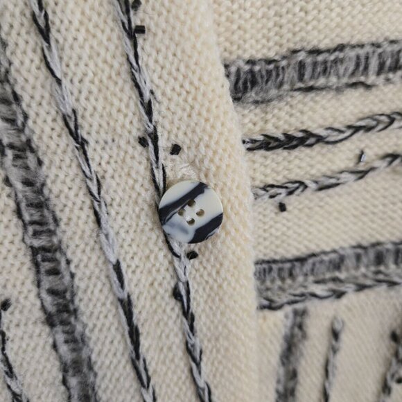 Susan Bristol Vintage Wool Unique Knit Black Cream Sweater Jacket Size XL - Picture 3 of 6